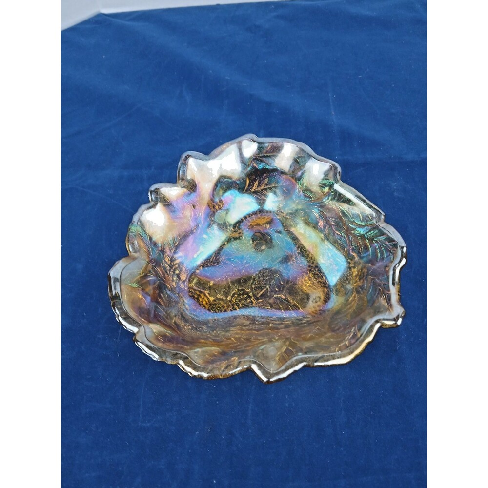 Indiana Glass Loganberry Marigold Carnival Glass Candy Dish Amber  Bowl